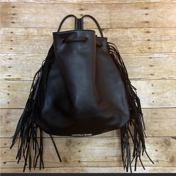 Victoria's Secret Handbags - Victoria secret black fringe bucket backpack